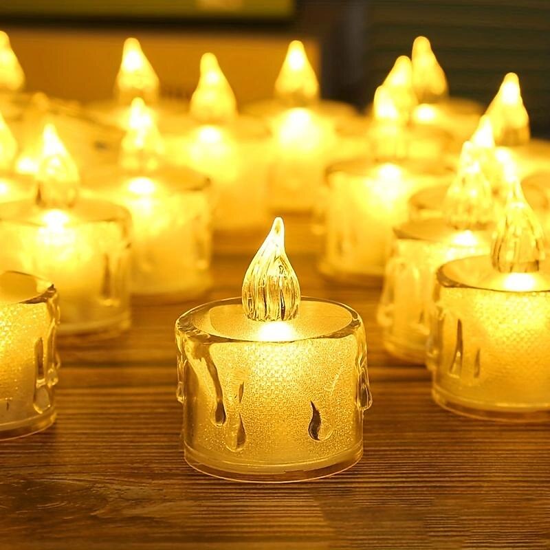 24pcs Battery Operated LED Flameless Candles - Teardrop Night Lights for Valentine's Day, Christmas, Religious Weddings, Parties, and Home Decor - Tear-Off Tea Wax Candle Lights