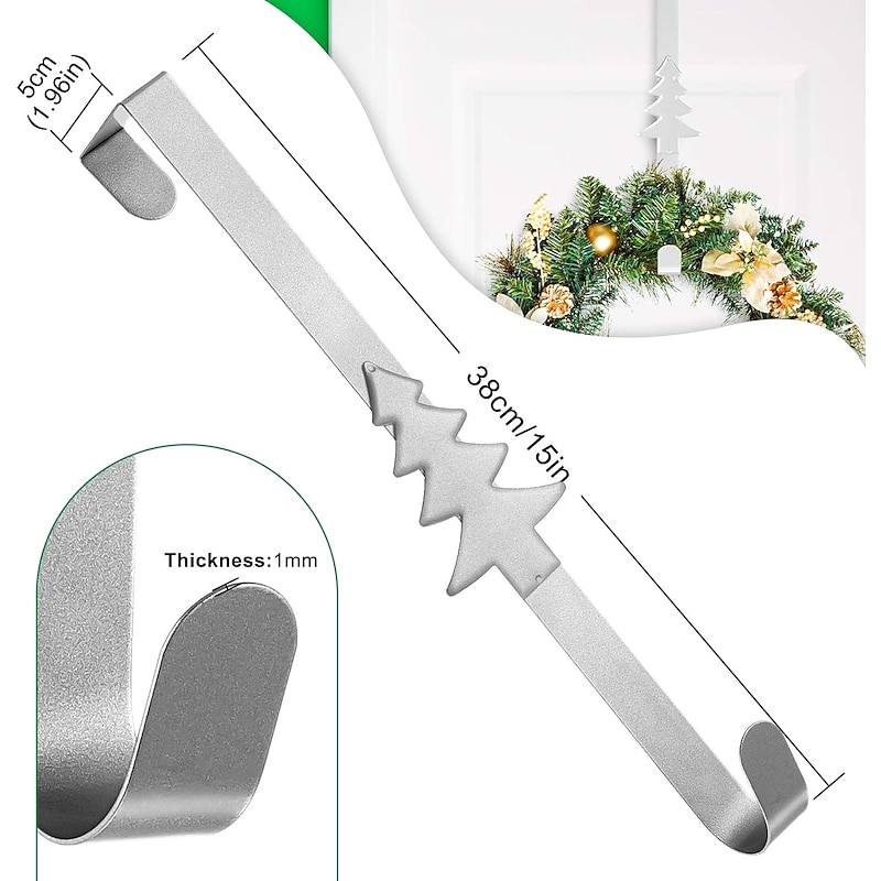 Christmas Wreath Hanger Over The Door Metal Wreath Hook Star Christmas Tree Snowflake Hook for Xmas Party Decor Door Wall Home Office, Silver2