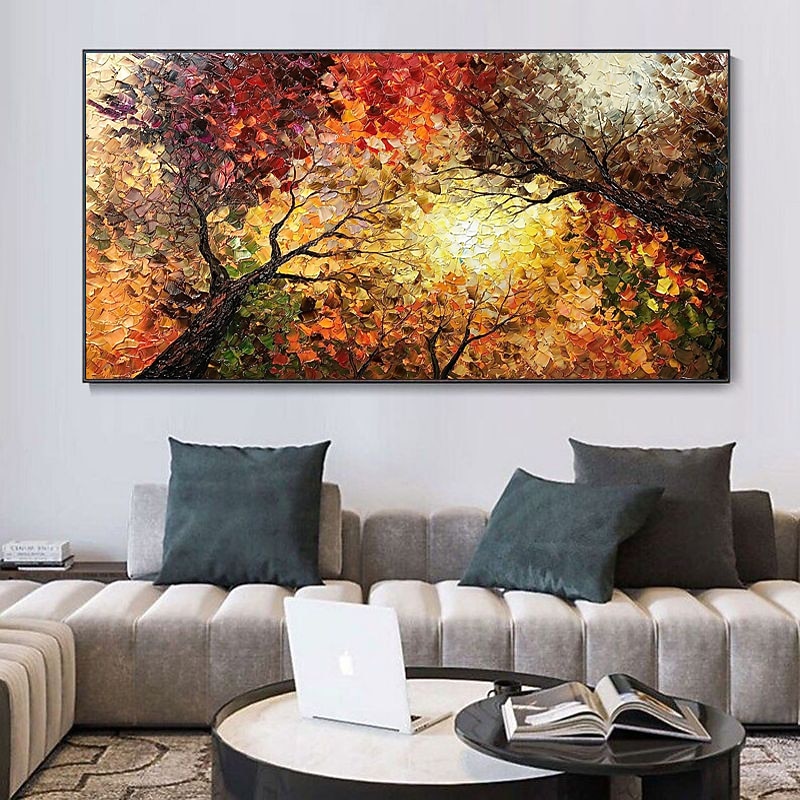 Hand-Painted Oil Paintings Canvas Wall Art Decoration Modern Abstract  Autumn Nature Scenery Trees are Luxuriant  for Home Decor Rolled Frameless Unstretched Painting2