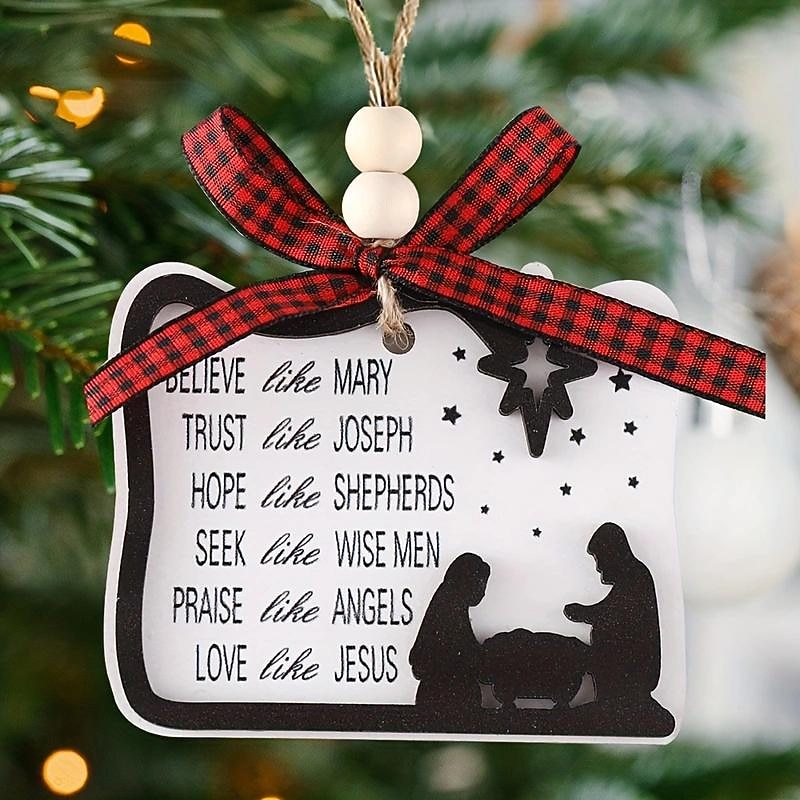 Christmas Nativity Scene Ornaments Believe Like Mary, Trust Like Joseph, Hope Like Shepherds, Seek Like Wise Men, Love Like Jesus Ornament ,Round Wooden Jesus Sign Nativity Ornaments4