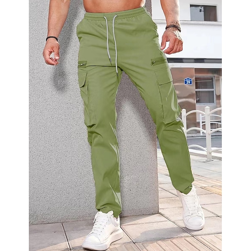 Men's Cargo Pants Cargo Trousers Pocket Drawstring Elastic Waist Plain Comfort Breathable Outdoor Daily Going out Fashion Casual Dark Khaki Black4