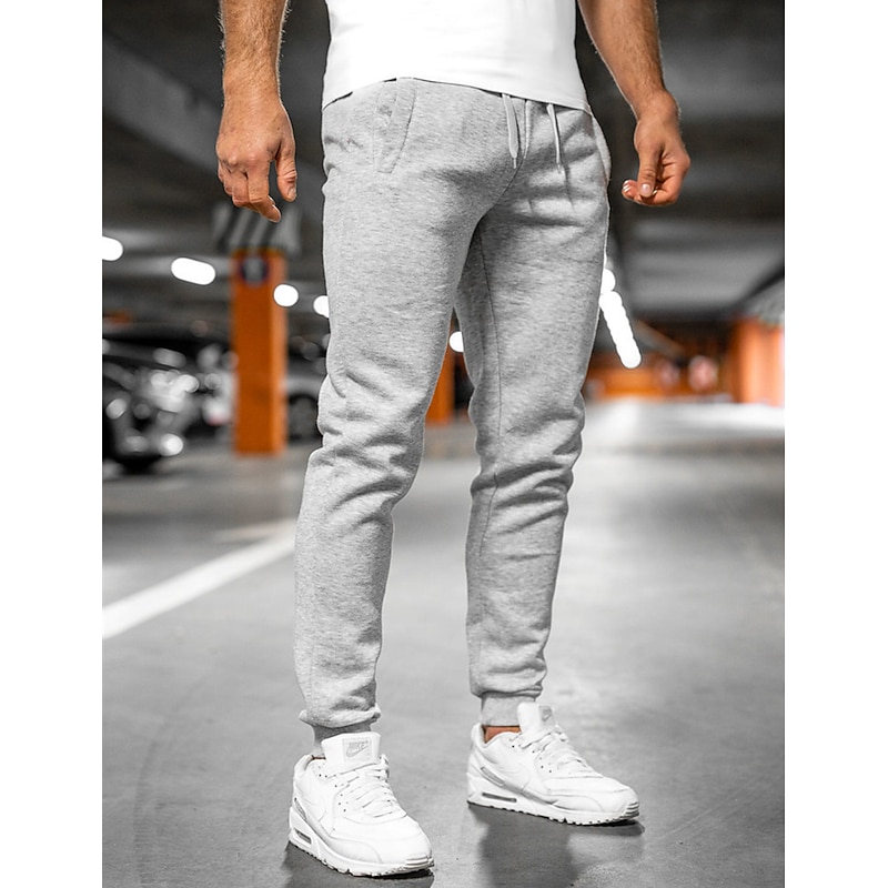 Men's Sweatpants Joggers Pocket Drawstring Elastic Waist Plain Comfort Breathable Outdoor Daily Going out Fashion Casual Black Light Grey2