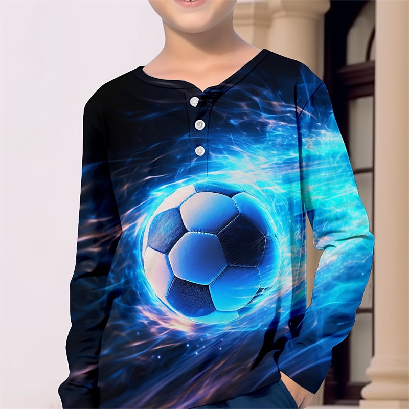 Boys 3D Football Henley Shirt Long Sleeve 3D Print Fall Winter Sports Fashion Streetwear Kids 3-12 Years Crew Neck Outdoor Casual Daily Regular Fit2