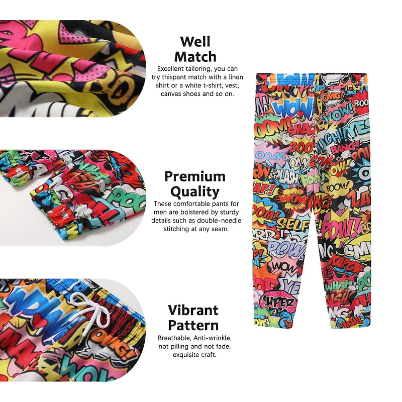 Men's Joggers Trousers Summer Pants Beach Pants Drawstring Elastic Waist Letter Graphic Prints Comfort Breathable Sports Outdoor Casual Daily Streetwear Designer Purple Green Micro-elastic3