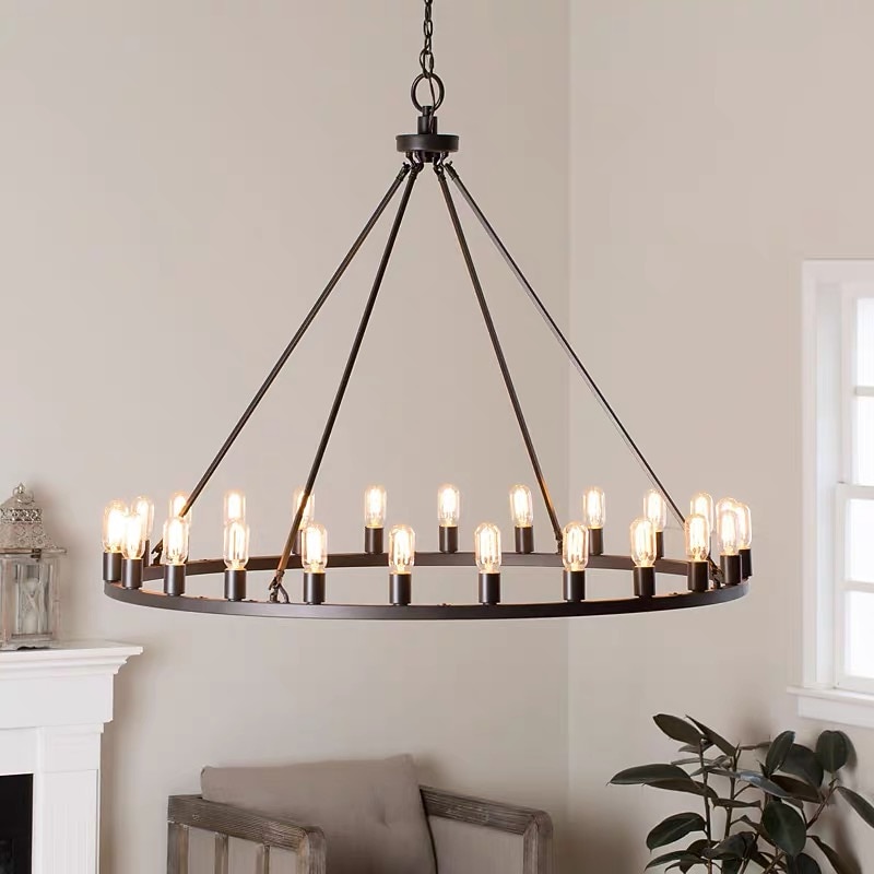 Black Chandelier 20 Lights for Living Room 100cm Round Rustic Industrial Hanging Chandelier for Dining Room Foyer Hallway Kitchen Island 110-240V3
