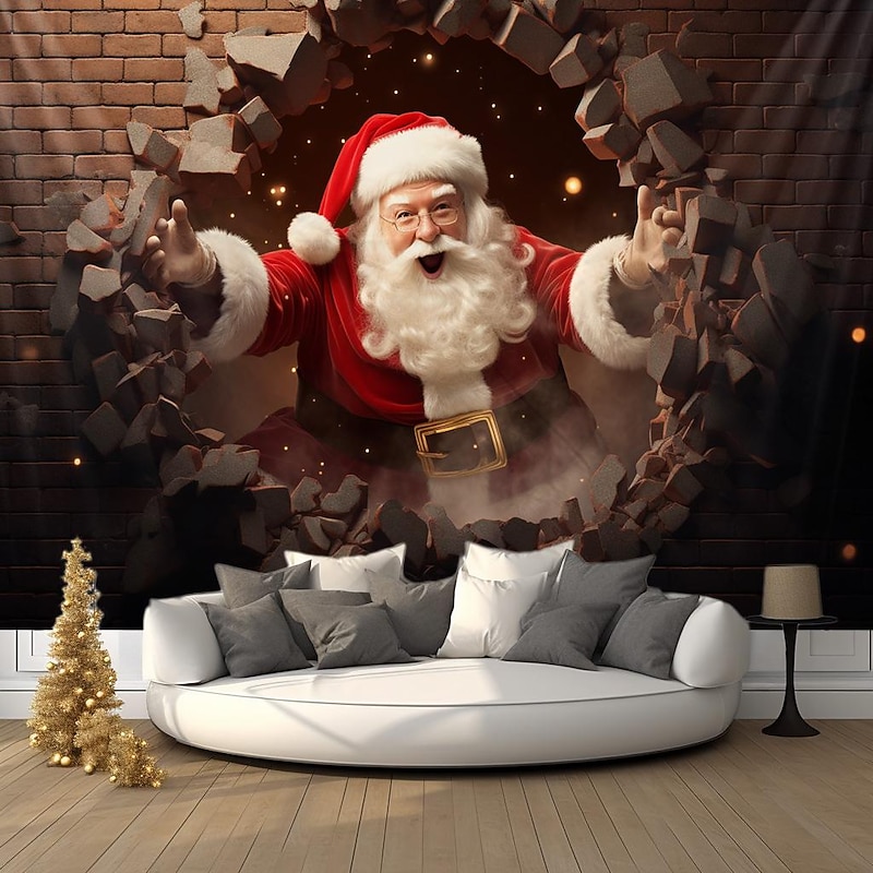 Christmas Decorations Santa Broken Wall Hanging Tapestry Wall Art Xmas Large Tapestry Mural Decor Photograph Backdrop Blanket Curtain Home Bedroom Living Room Decoration4