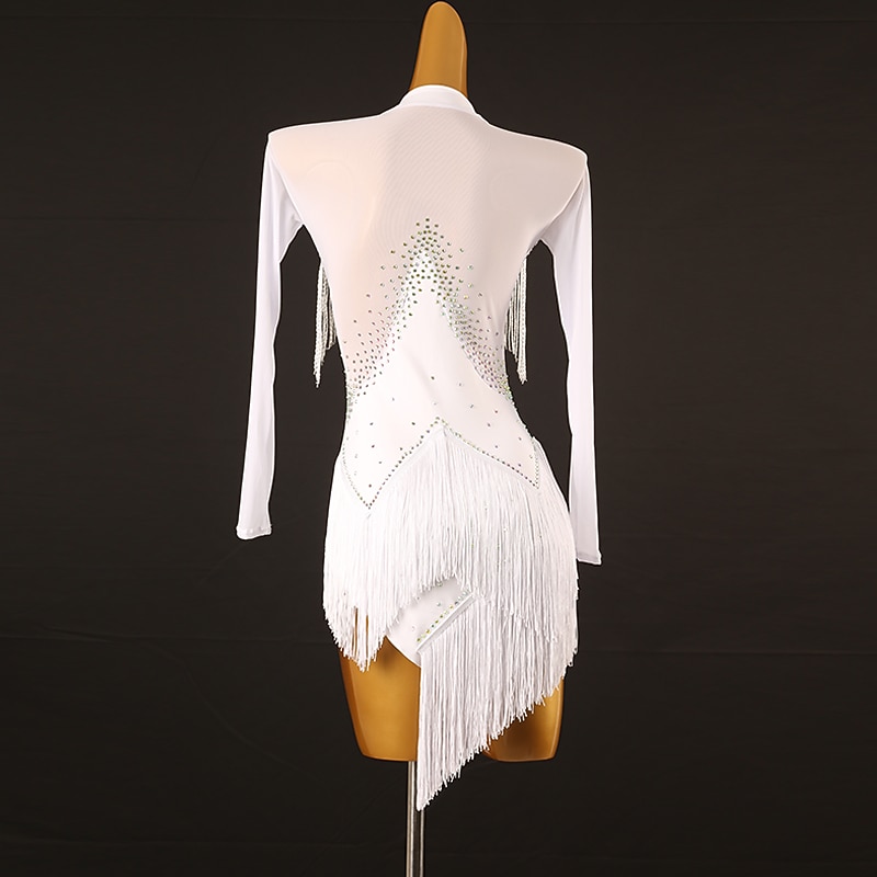 Latin Dance Latin Salsa Dance Dress Tassel Crystals / Rhinestones Women's Performance Long Sleeve Spandex2