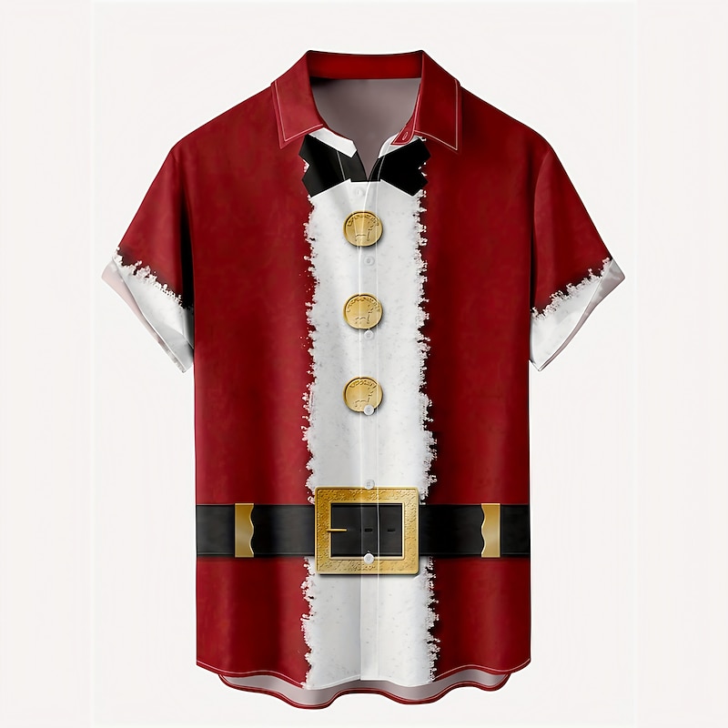 Christmas Men's Christmas Costume Hawaiian Shirt Santa Claus Casual Outdoor Street Casual Daily Fall Turndown Short Sleeve Burgundy S M L Shirt - Main Image
