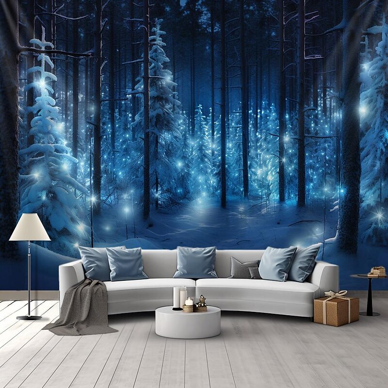 Hanging Tapestry  Tree Winter White Forest Wall Art Large Tapestry Mural Decor Photograph Backdrop Blanket Curtain Home Bedroom Living Room Decoration3