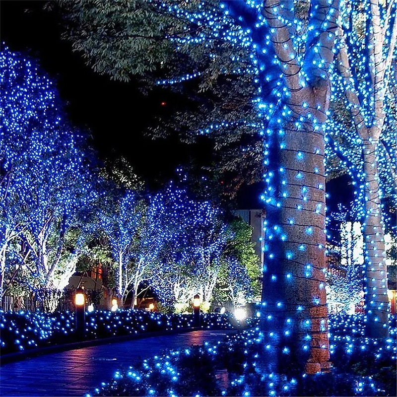 Elegant Wedding Reception Party Waterproof Black Wire LED Christmas String Lights 100m 8Mode 220v-240V Plug in Fairy Lamp Xmas Tree Holiday Wedding Party Decor