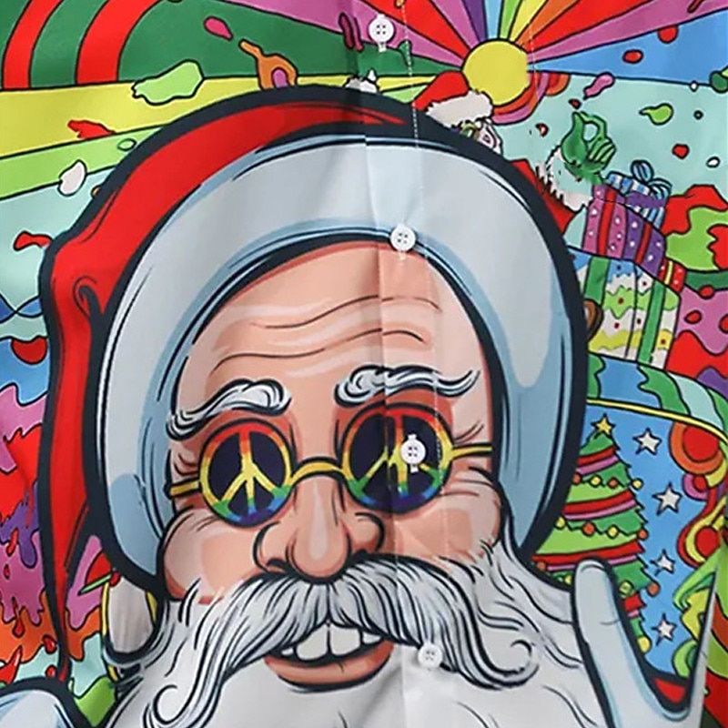 Christmas Men's Santa Claus Printed Shirts Santa Claus Hippie Outdoor Street Fall Turndown Short Sleeve Purple S M L Shirt2