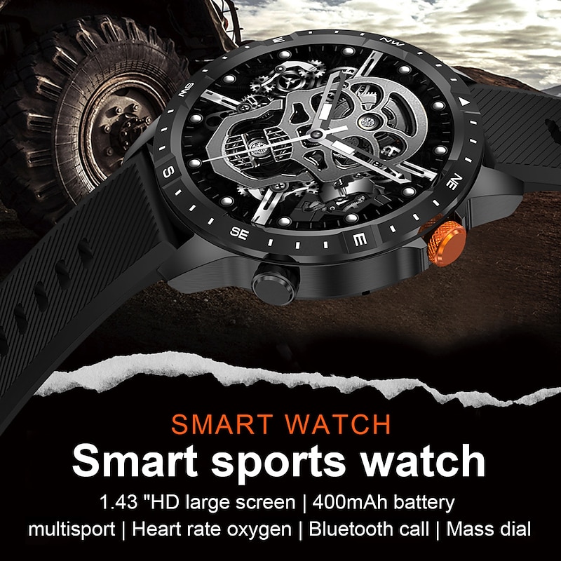 696 AK57 Smart Watch 1.43 inch Smartwatch Fitness Running Watch Bluetooth Pedometer Call Reminder Sleep Tracker Compatible with Android iOS Men Hands-Free Calls Message Reminder Custom Watch Face IP3