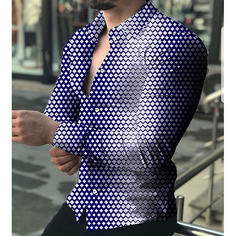 Men's Geometric Geometric Pattern Shirt Button Up Shirt Long Sleeve Fashion Designer Casual Daily Holiday Going out Spring & Summer Turndown 3D Print Button-Down Black Blue Brown Green2