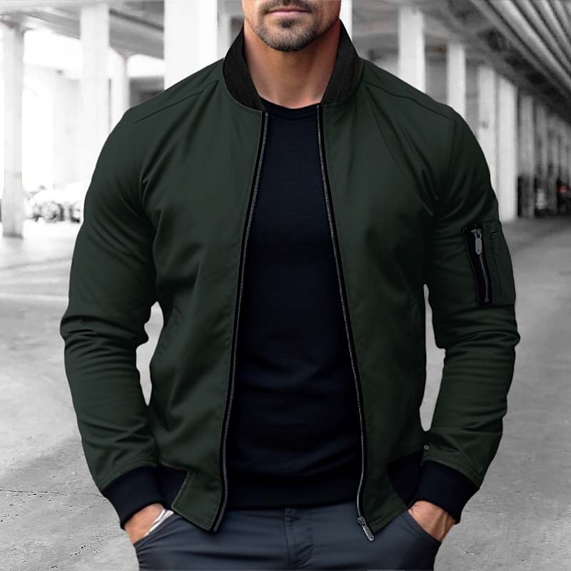 Men's Bomber Jacket Varsity Jacket Outdoor Sport Warm Pocket Fall Winter Plain Fashion Streetwear Stand Collar Short Black Blue Red & White Green Khaki Jacket3