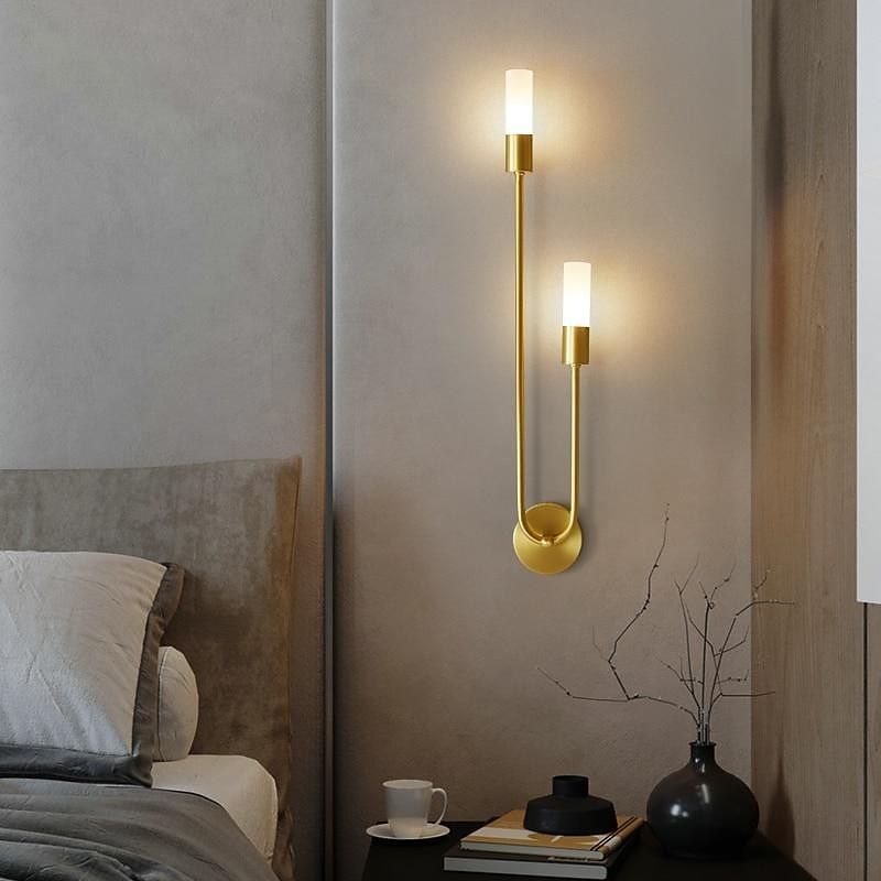 LED Wall Sconce Lamp Copper Indoor 56/67cm 2 Light Minimalist Wall Mount Light Long Home Decor Lighting Fixture Indoor Wall Wash Lights for Living Room Bedroom 110-240V2