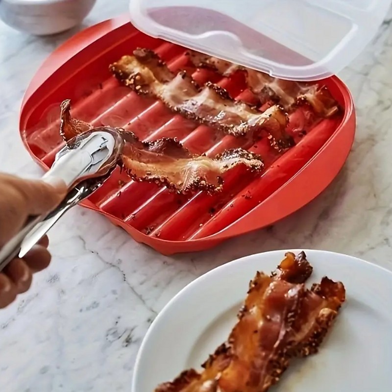 Washable Microwave Bacon Inserts Cooker Healthy With Lid Home Food Grade No Spatter Baking Tray Bacon Baking Tray Microwave Oven Meat Baking Tray Microwave Oven Bacon Tray Microwave Oven Bacon