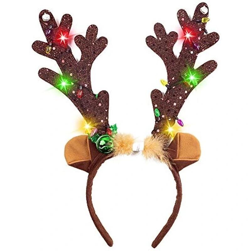 2Pcs, Reindeer Antlers Headband, LED Deer Antlers Headband with Bells Light Up Christmas Reindeer Ears Headband, Headwear, Daily Party Supplies, Party Home Supplies, Party Gifts, Holiday Supplies, Fes4