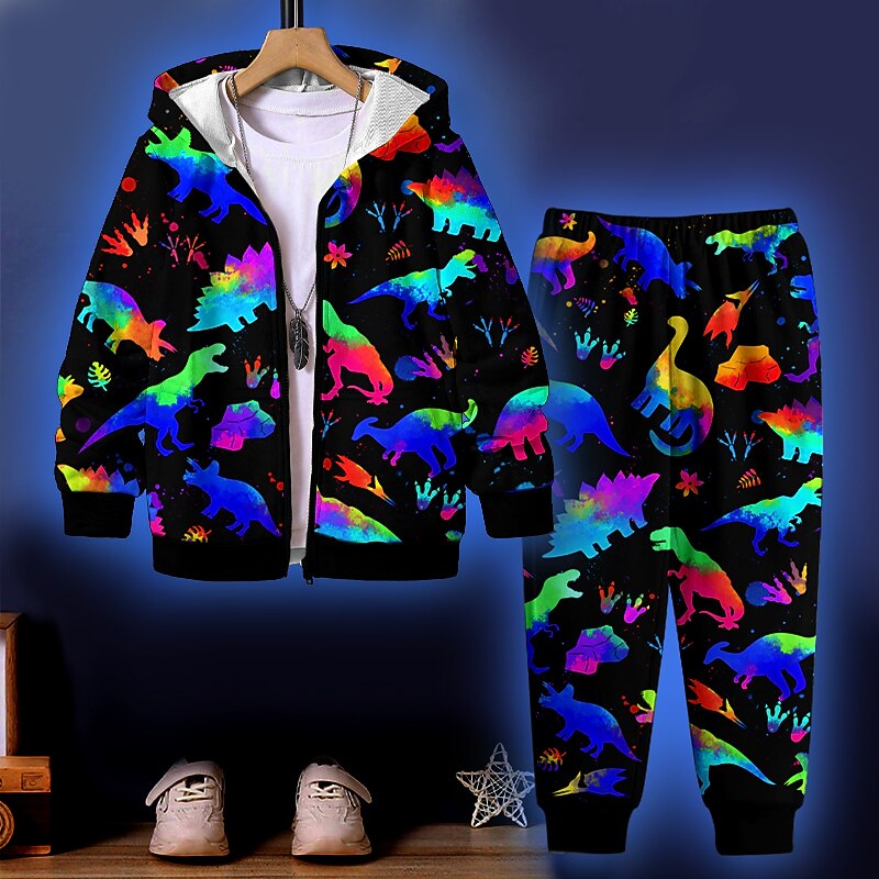 Boys 3D Dinosaur Hoodie & Pants Set Long Sleeve 3D Printing Fall Winter Active Fashion Cool Polyester Kids 3-12 Years Outdoor Street Vacation Regular Fit