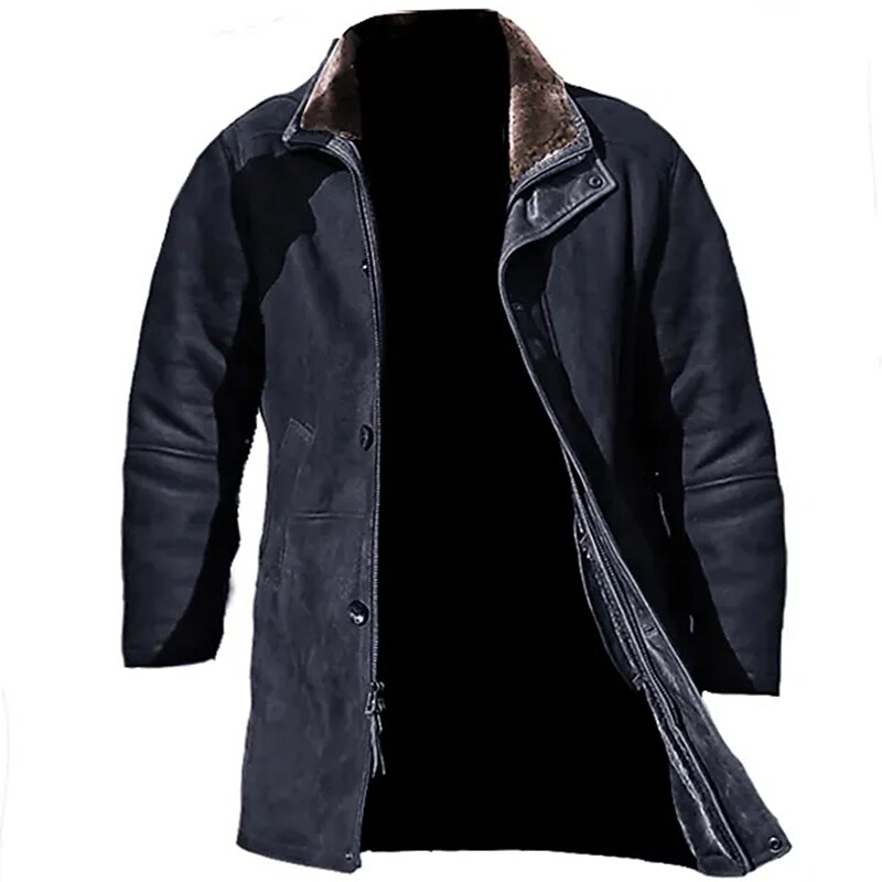 Men's Lightweight Jacket Suede Jacket Outdoor Vacation Windproof Fall Plain Fashion Streetwear Lapel Regular Black Dark Blue Jacket2