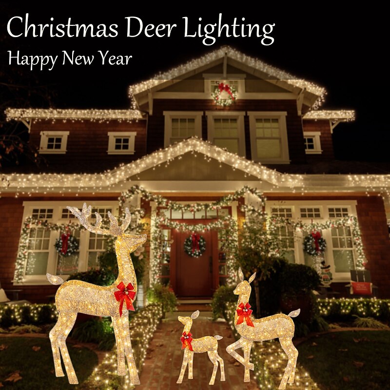 3pcs Christmas Deer Lighting Happy New Year Garden Christmas Glow Deer, Scene Decor, Festivals Decor, Room Decor, Home Decor, Offices Decor, Theme Party Decor, Christmas Decor Acrylic 2D Flat2