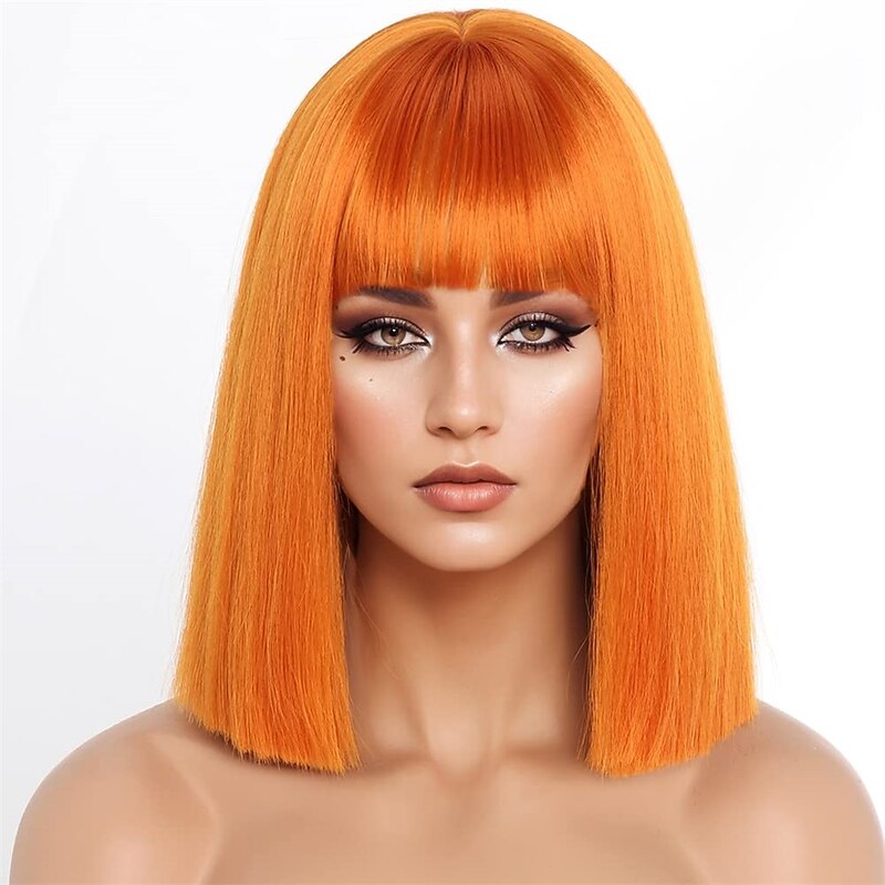 Short Orange Bob Wigs with BangsShort Straight Bob Orange Wigs for Women Hair Bob Cut Wig Shoulder Length WigNatural Looking Cosplay Daily Party Wig Halloween Christmas Party Wigs2