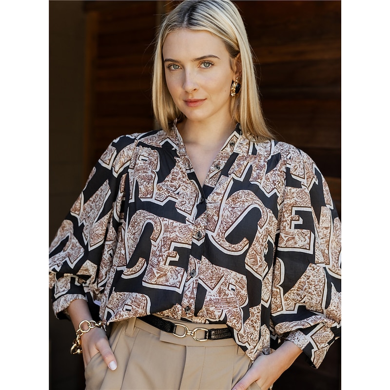 Casual Letter Print Round Neck Shirt Blouse