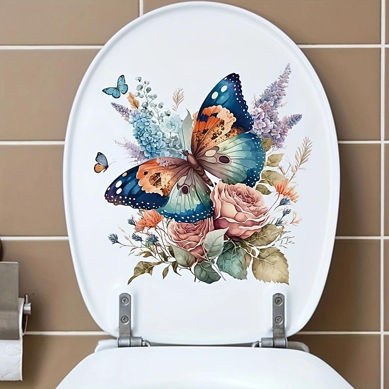 Floral Butterfly Toilet Seat Decal, Waterproof Self-adhesive Bathroom Decoration Decal, Bathroom Decoration Sticker, Home Decor2