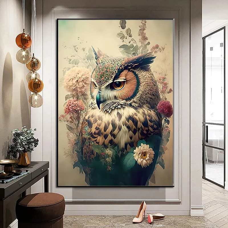 Animal Wall Art CanvasVintage Flower Owl Prints and Posters Pictures Decorative Fabric Painting For Living Room Pictures No Frame3