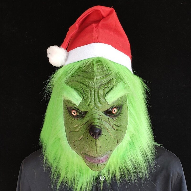Christmas Thief Green Hair Monster Mask Green Plush Doll  Headgear Carnival Party Dressing Props Green Plush Doll  Mask3
