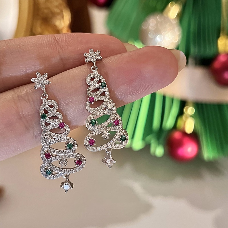 Rotating Christmas Tree Earrings Colorful Christmas Tree Cute Christmas Earrings Decorative Earrings Women's Micro Set Winter Earrings4