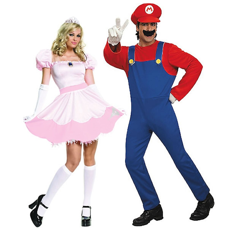 Princess Peach Super Brothers Cosplay Costume Halloween Group Couples Costumes Adults' Men's Women's Cosplay Costumes Halloween Carnival Masquerade Easy Carnival Costume2