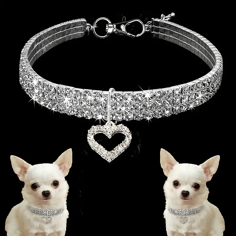 Sparkling Love Heart-Shaped Pet Necklace - The Perfect Accessory forYour Furry Friend!3