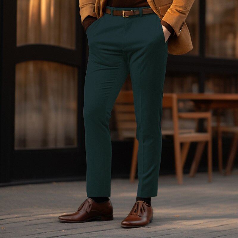 Men's Graduation Trousers Chinos Casual Pants Front Pocket Plain Comfort Business Daily Holiday Fashion Chic & Modern Blue Dark Green4