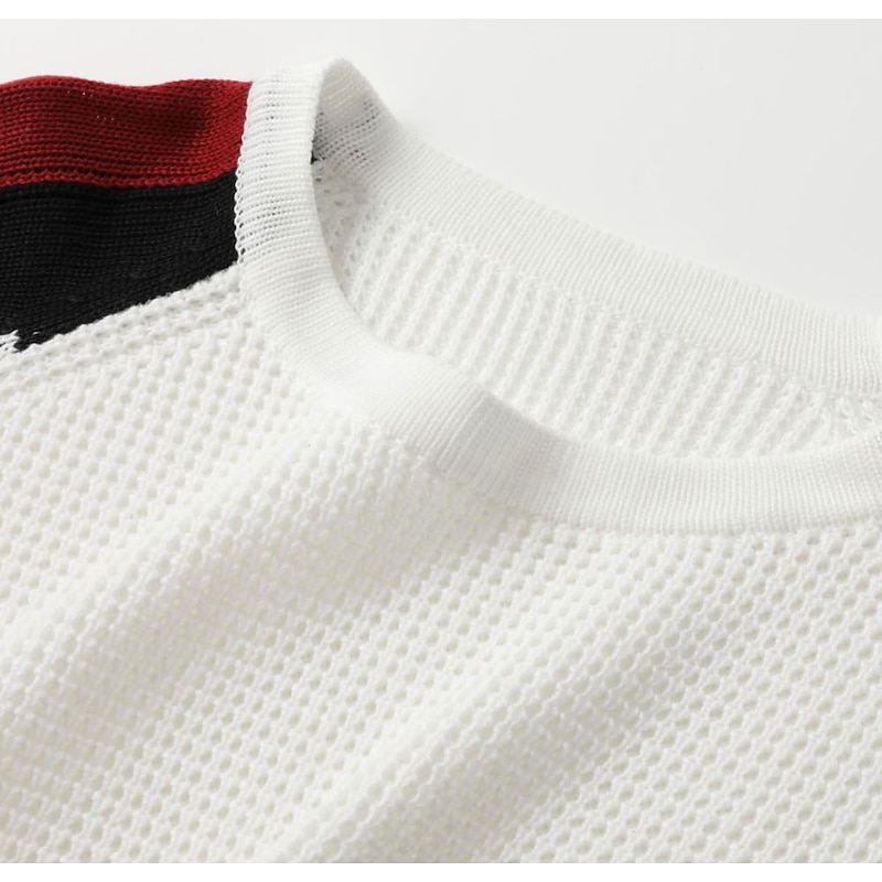 Men's Sweater Cropped  Sweater Pullover Sweater Jumper Waffle Knit Cropped Knitted Stripe Crewneck Keep Warm Causal Clothing Apparel Raglan Sleeves Fall & Winter Black White M L XL2