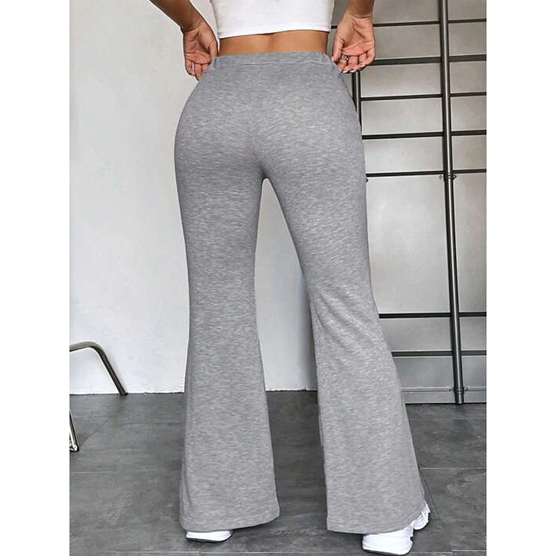 Women's Flare Sweatpants Active Fashion Streetwear Full Length High Waist Plain Pocket Breathability Soft Comfortable Micro-elastic Outdoor Street Daily Grey Black Fall Winter Regular Fit3