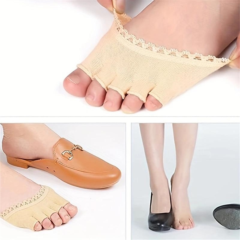 1 Pair Open Five Toes Socks, Forefoot Pads, Anti Slip Peep Toe Half Socks Lace Toe Topper Invisible Half Socks For High Heels, Flat Shoes, Casual Shoes, Sandals4