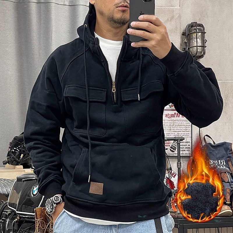 Men's Hoodie Polar Fleece Quarter Zip Hoodie Tactical Black Army Green Red Gray Hooded Plain Pocket Sports & Outdoor Daily Holiday Cool Casual Tactical Fall & Winter Clothing Apparel Hoodies2