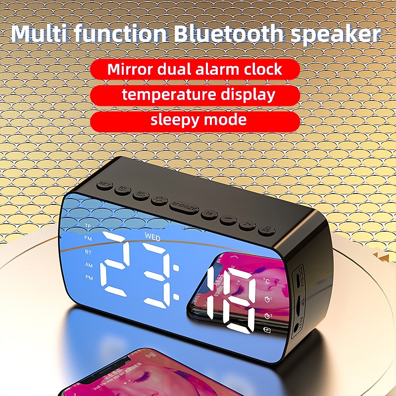 border Creative Digital Electronic Clock LED Mirror Double Alarm Wireless Speaker Music Alarm Clock