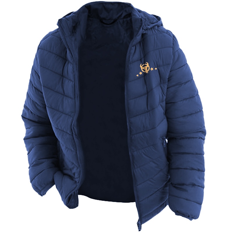 Men's Graphic Denim Coat Parka Casual Daily Holiday Going out Print Fall & Winter Hooded Long Sleeve Black Army Green Dark Blue3