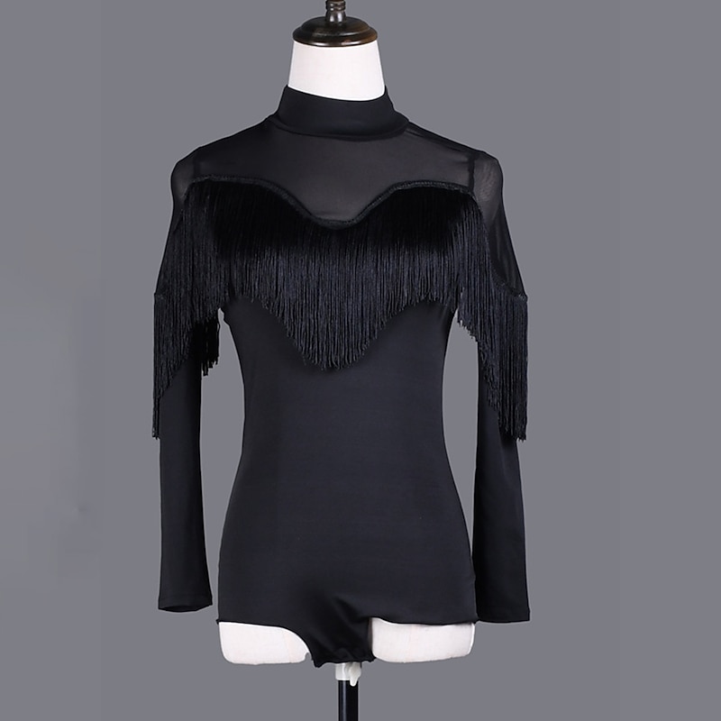 Dance Salsa Latin Dance Ballroom Dance Leotard / Onesie Tassel Pure Color Splicing Women's Performance Training Long Sleeve High Spandex2