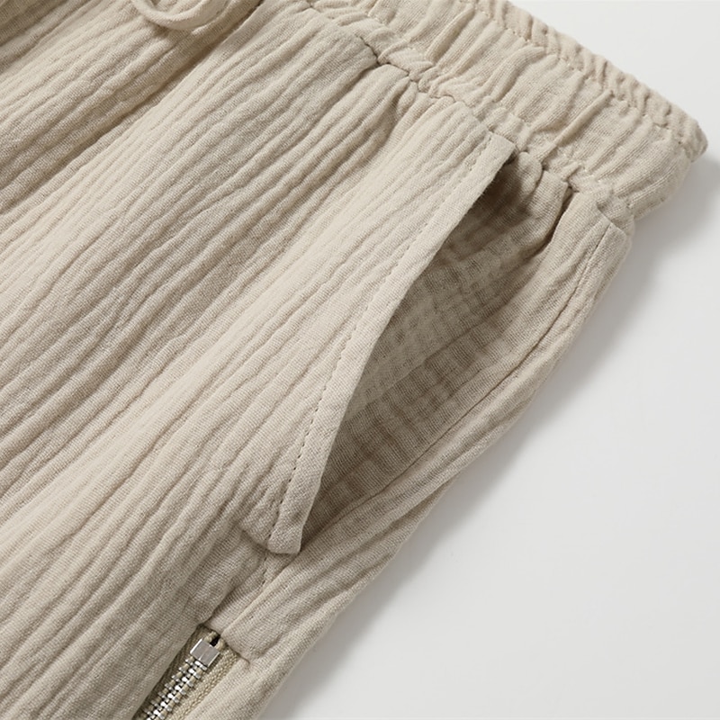 Men's Linen Pants Trousers Beach Pants Drawstring Patchwork Elastic Waist Plaid Comfort Breathable Casual Daily Holiday Fashion Classic Style White Army Green2