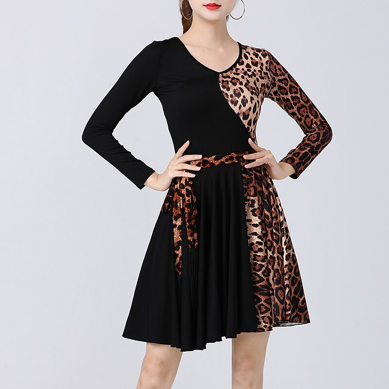 Latin Dance Dress Leopard Print Printing Splicing Women's Performance Training Long Sleeve High Spandex3