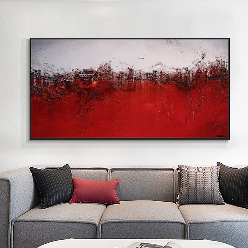 Handmade Oil Painting Acrylic Canvas Wall Art Decoration Modern Zhao Wuji-Kiminimalist Style Red Abstract Texture for Home Decor Rolled Frameless Unstretched Painting