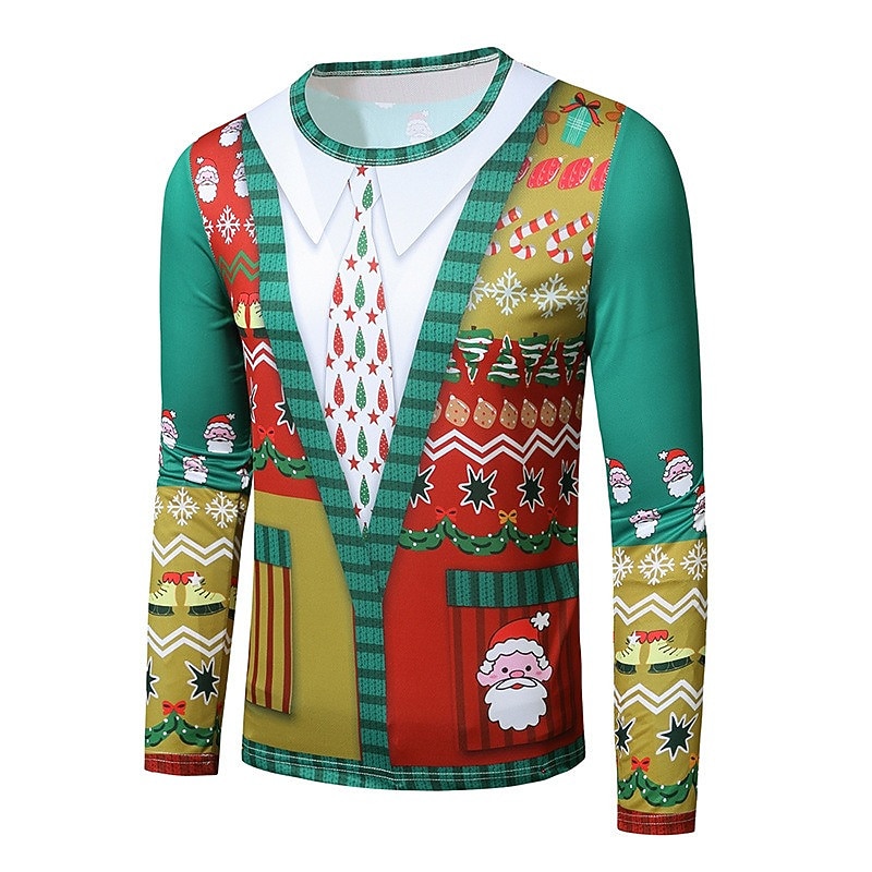 Christmas Men's Graphic Christmas Pattern T Shirt Long Sleeve T shirt 3D Print Crew Neck Shirt Fashion Designer Casual Sports Outdoor Holiday Going out Red Burgundy Sky Blue Spring &  Fall Clothing4
