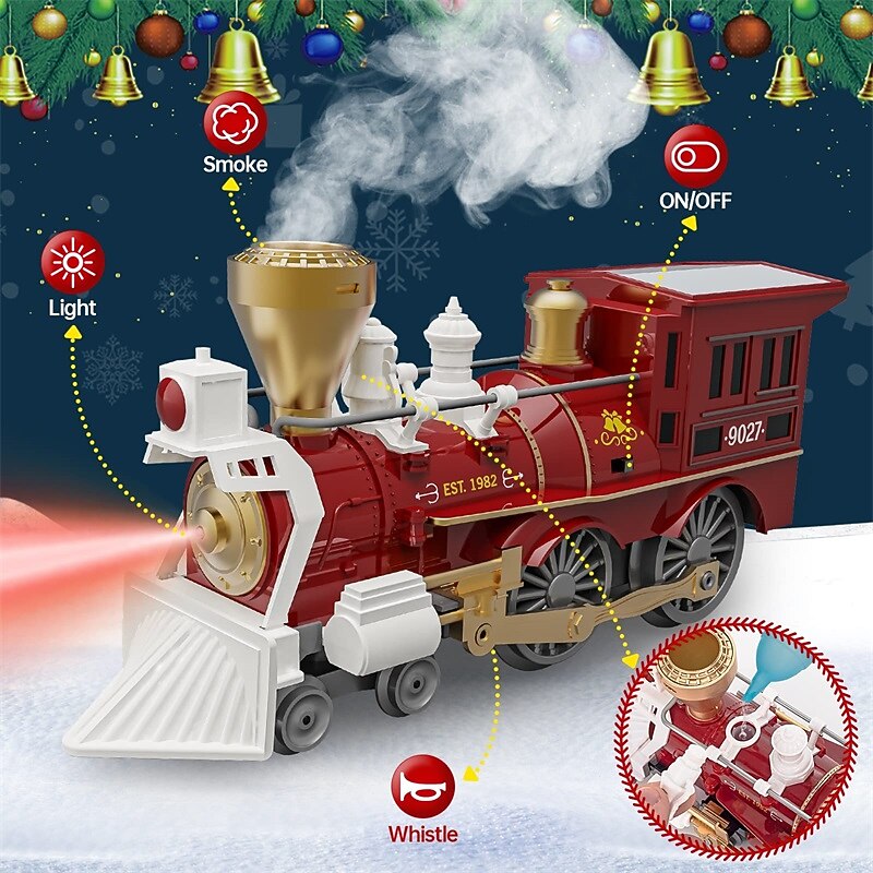 Christmas Train Set Remote Control Electric Train Toy with Smoke Light and Music Kids Train Track with Rechargeable Battery Santa Claus Christmas Birthday Gifts forBoys Girls Christmas Gifts3