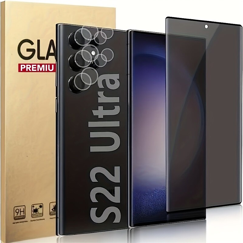 [1+2Pack] Screen Protector + Camera Lens Protector For Samsung Galaxy S25 Ultra S25 Ultra Plus S24 Ultra Plus S23 S22 S21 S20 Ultra Plus FE Note 20 Ultra Tempered Glass Privacy Anti-Spy 9H Hardness