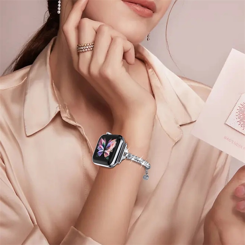 Jewelry Bracelet Compatible with Apple Watch band 38mm 40mm 41mm 42mm 44mm 45mm 49mm Women Glitter Bling Diamond Alloy Strap Replacement Wristband for iwatch Ultra 2 Series 9 8 7 SE 6 5 4 3 2 14