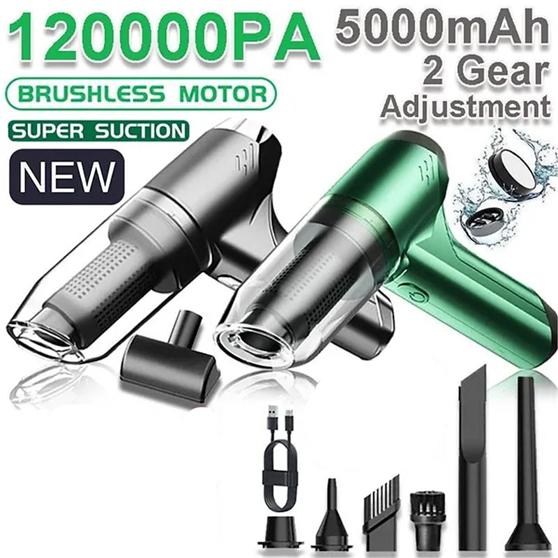 120000PA Wireless Powerful Car Vacuum Cleaner Brushless Motor 2 Gear Power Adjustment Multifunction Cleaning Machine Car Accessories Home Auto Cordless Cleaner Home Appliance for Car Home
