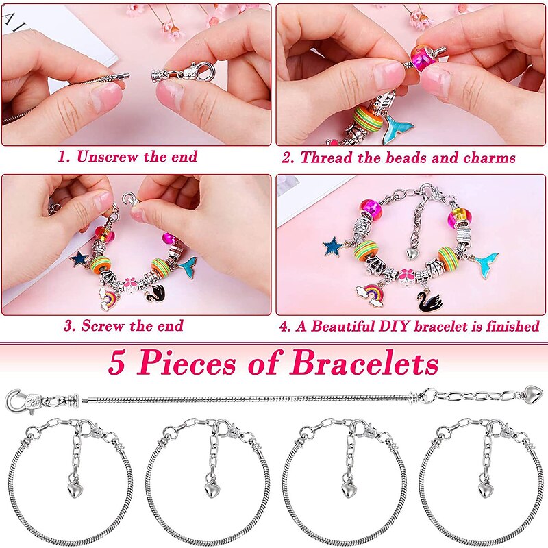 Childrens Festival Presents Cartoon Children's Crystal Bracelet Necklace Diy Handmade Beaded Female Gift Box 96 Piece Swan Set4