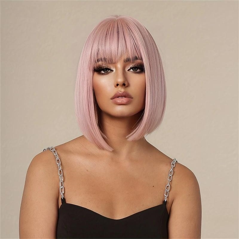 14 Inches Long Straight Blonde Wigs Synthetic Wigs With Bangs Women's Wigs For Daily Use Party Christmas Party Wigs3